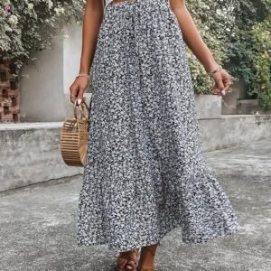 Rocks Women's Casual High Waist Floral Print Skirt Split Thigh A Line Maxi Skirts - Image 3